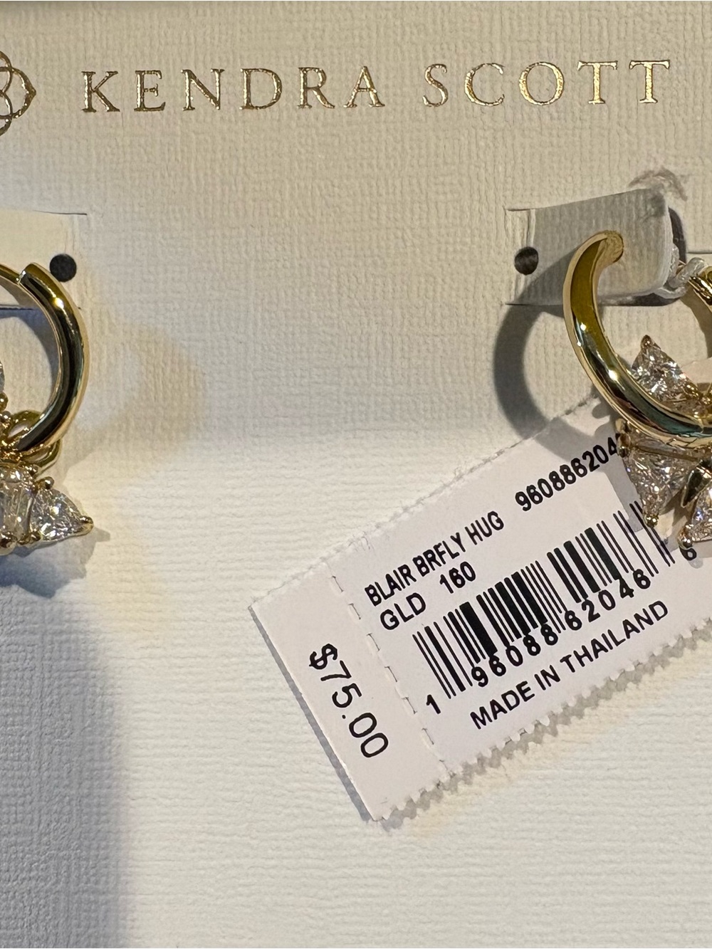 Kendra Scott Gold Butterfly Hug Hoop Earrings with Crystal Accents